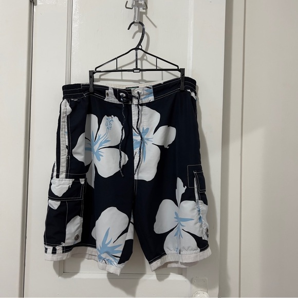 Point Zero Navy and White Floral Swim Shorts - Picture 1 of 6